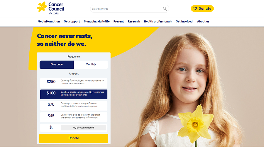 Cancer Council Victoria's new donation page