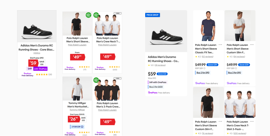 Product cards before and after